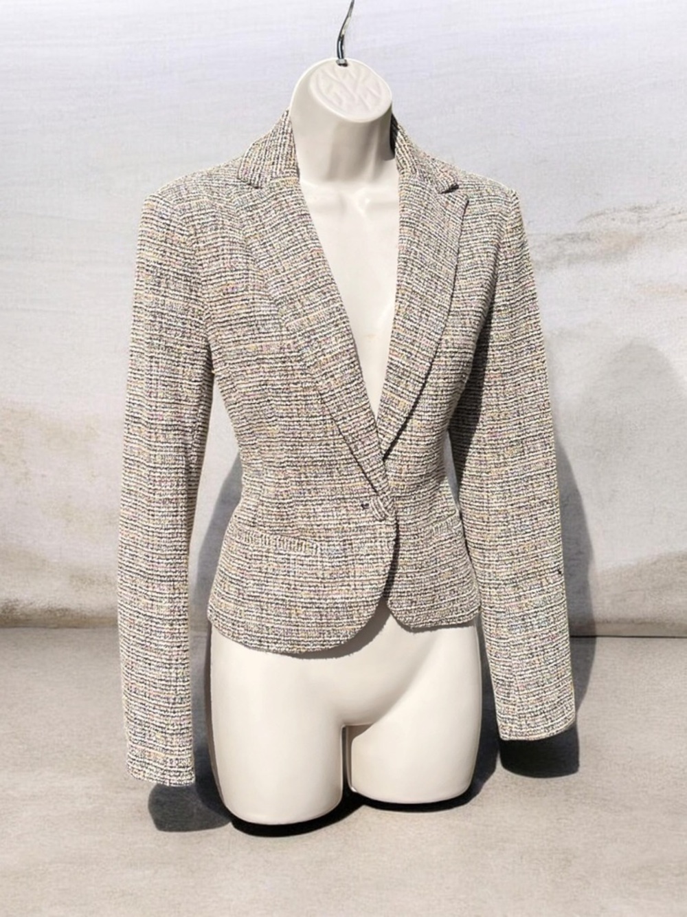 XS Amanda & Chelsea Cream Multicolor Bouclé Blazer